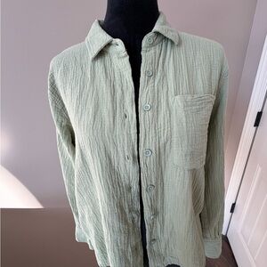 bobi Los Angeles Sage Green Gauzy Button Long Sleeve Shirt Small
